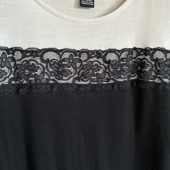 White and Black with Lace Tee Shirt, Size Small - Picture 5 of 8